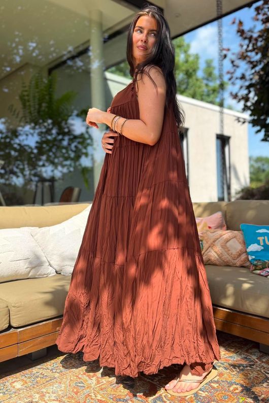 Gabriella Tie Shoulder Dress Chocolate